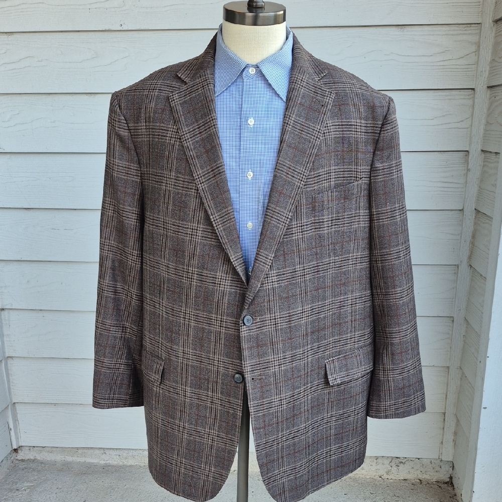JOESEPH‎ ABBOUD Recent Brown Beige Black Plaid Wool 52 L Mens Sport Coat Blazer